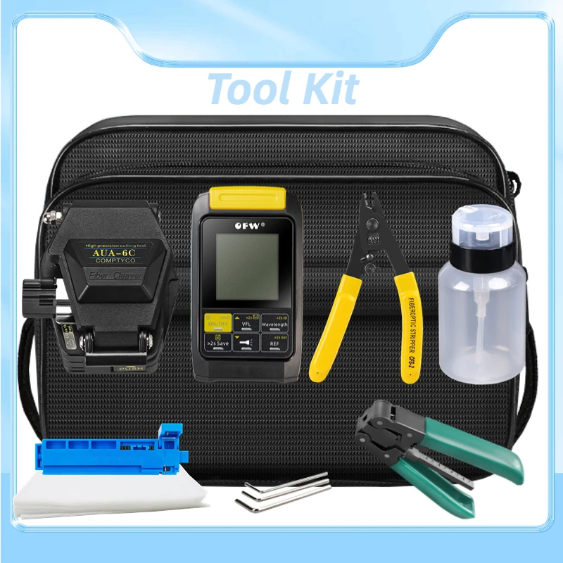 

Fiber Optic Tool Kit with AUA-6C Fiber Cleaver -70~+10dBm 2 in 1 Optical Power Meter Tester 1mw Visual Fault Locator