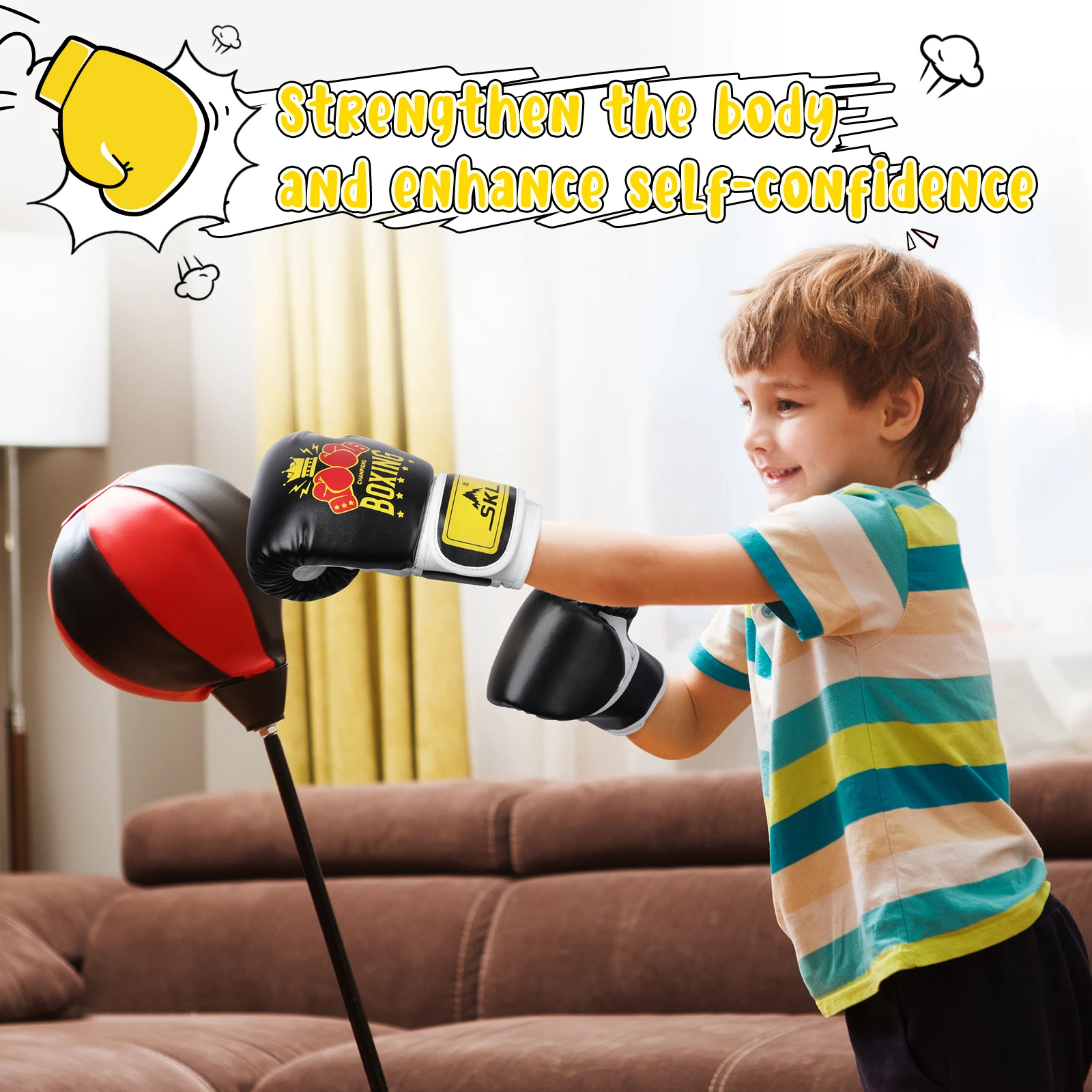 قفازات الملاكمة للأطفال من KUYOU، قفازات الملاكمة الكرتونية للأطفال من البولي يوريثان للتدريب #5