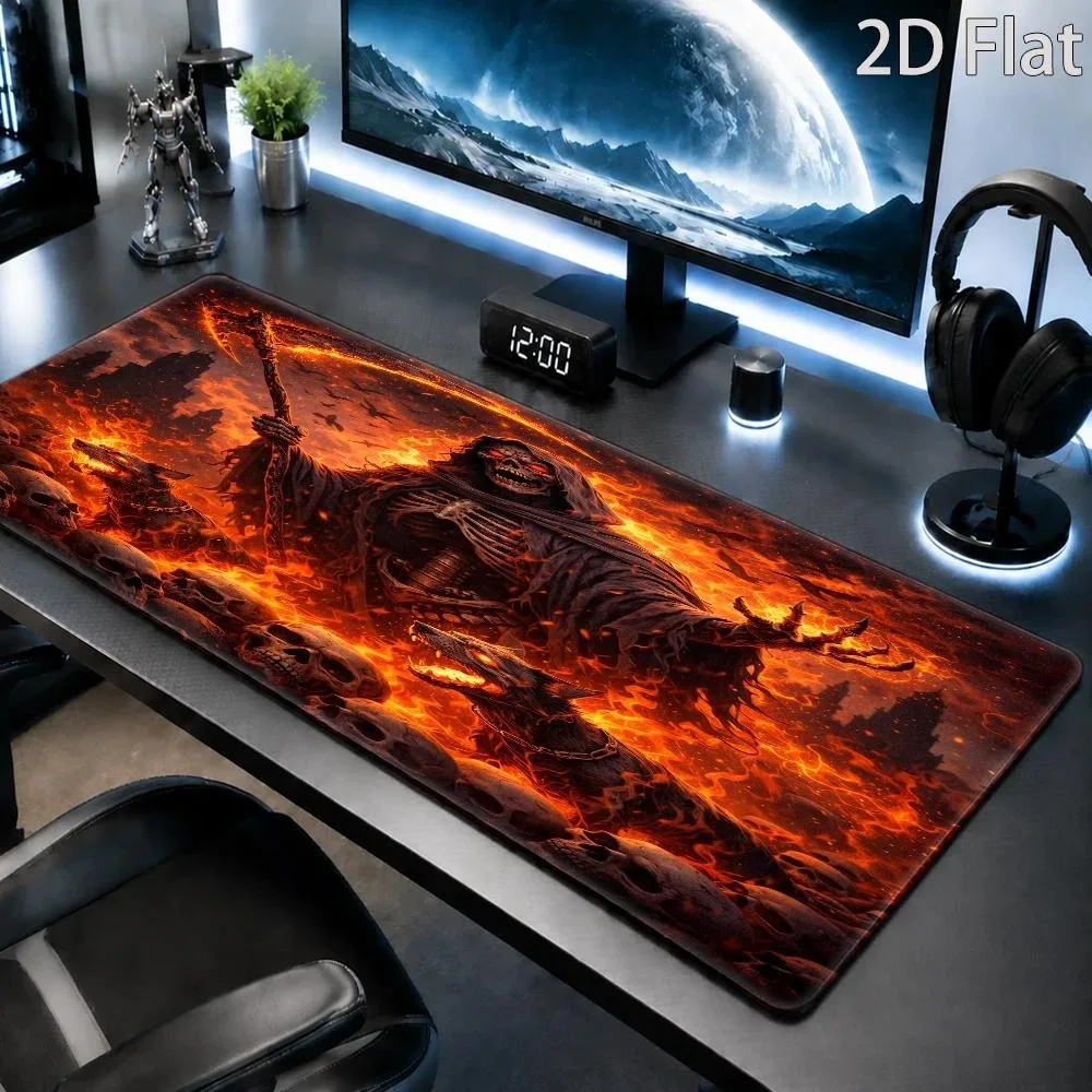 Large Gothic Death Mouse Pad - Flame Theme Desk Mat, Dark Horror Style Computer Decor alfombrillas para escritorio