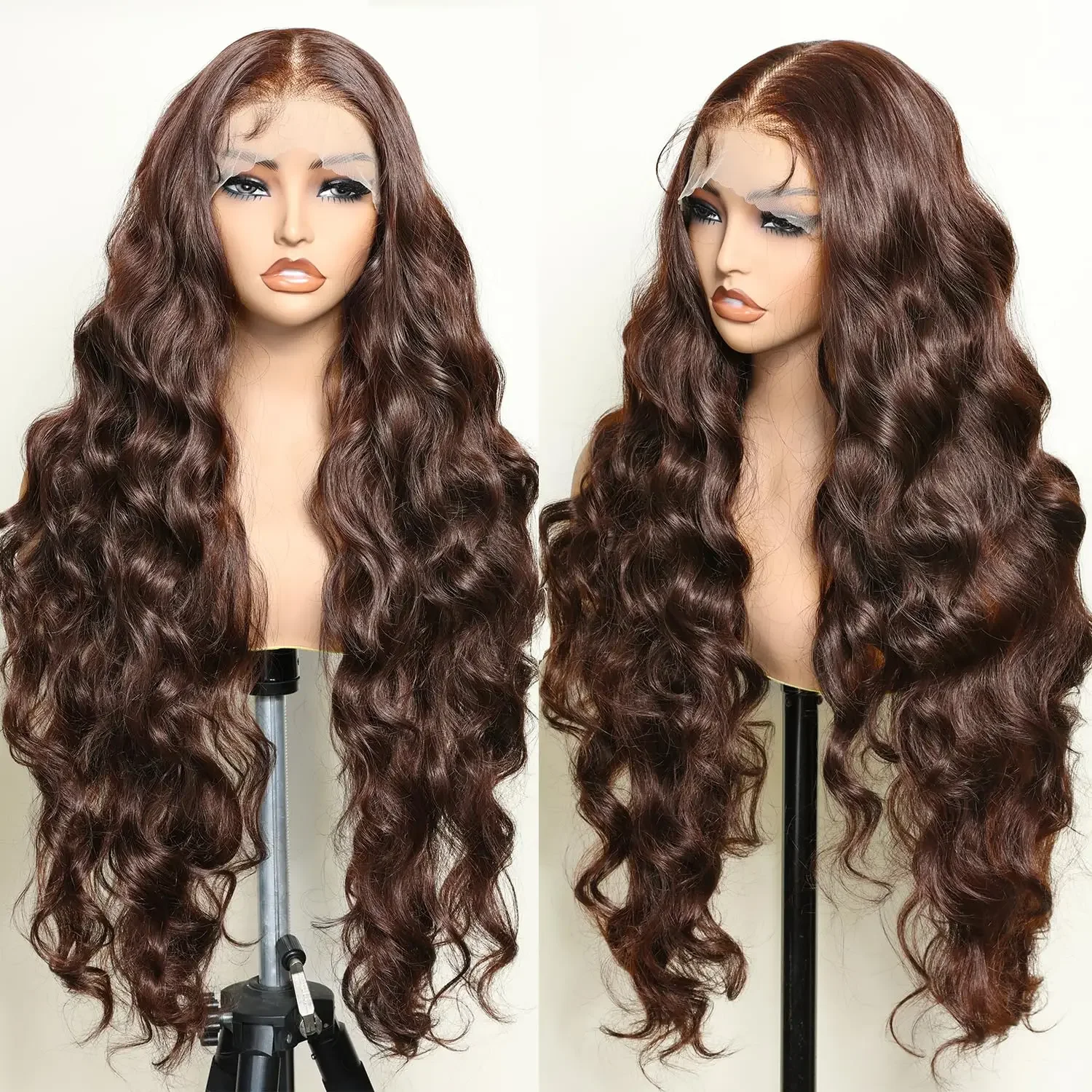 30 38 Inch Chocolate Brown Lace Front Wig Body Wave Wig 200% Density Human Hair Wigs 13x4 13x6 HD Lace Frontal Wig for  Women