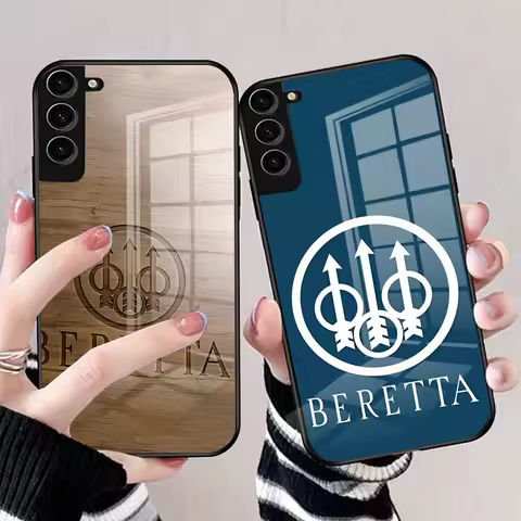 Fashion GunS BerettA Logo Phone Case For Samsung S25 Edge Ultra S23 S22 S21 S20 Ultra Plus S24 Fe A54 A53 A25 Glass Cover