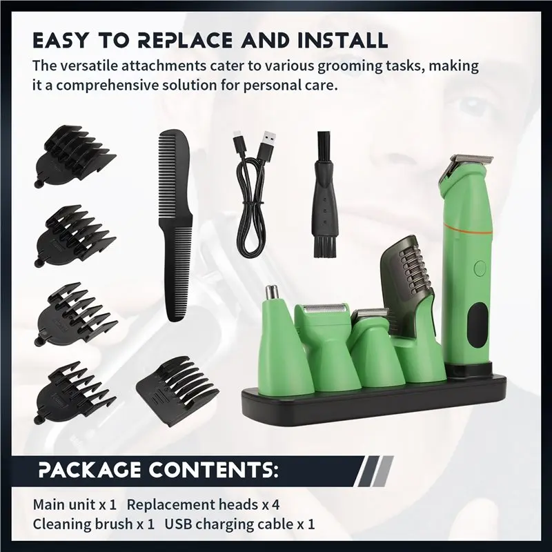 B64B-Beard Trimmer For Men 5-In-1 Hair Clipper Set Electric Shaver Nose Hair Remover Full Body Washable