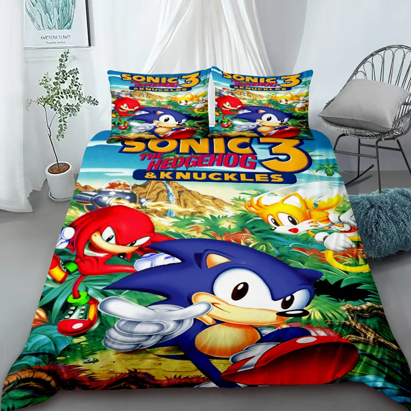 

H-Hedgehog S-SonicES 3 Duvet Cover Set, Soft-Washed Cotton Bedding, Comfortable Summer Bedding for Student Dorms and Home