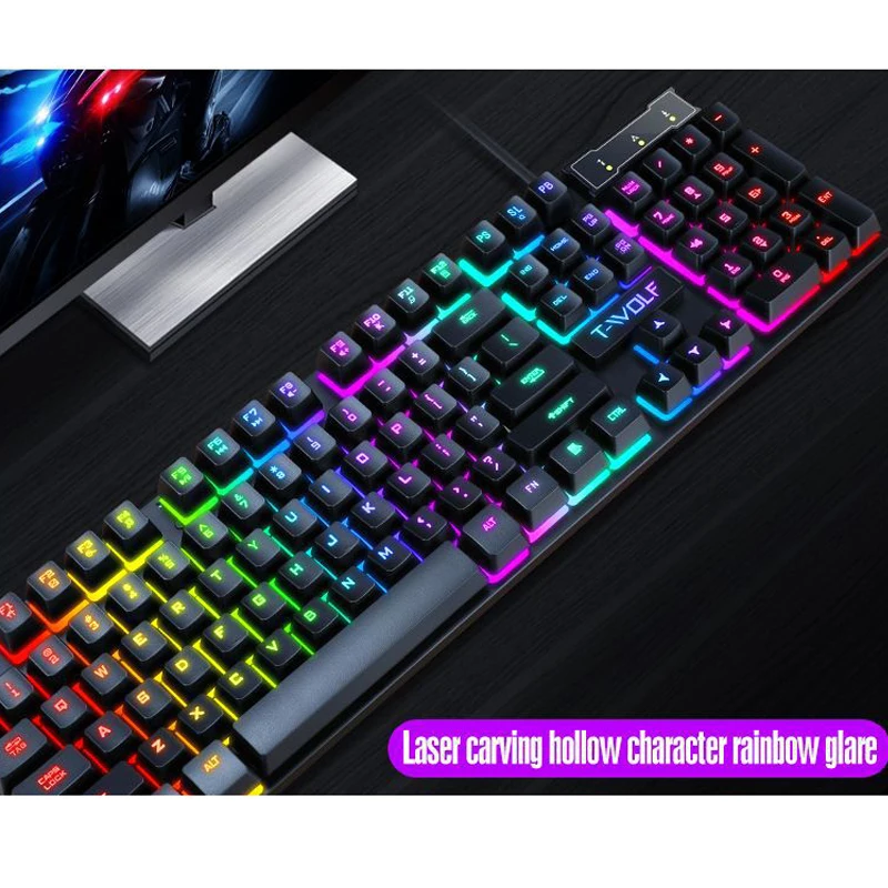 Imagem -04 - T-win-usb Wired Gaming Keyboard e Mouse Conjunto para Computador Doméstico Teclado Iluminado Espanhol e Russo Tf200