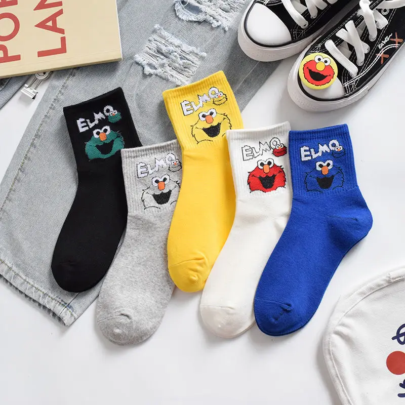 Sesame Street Elmo Animation cartoon mid-calf socks creative personality funny sweat-absorbent warm socks accessories wholesale