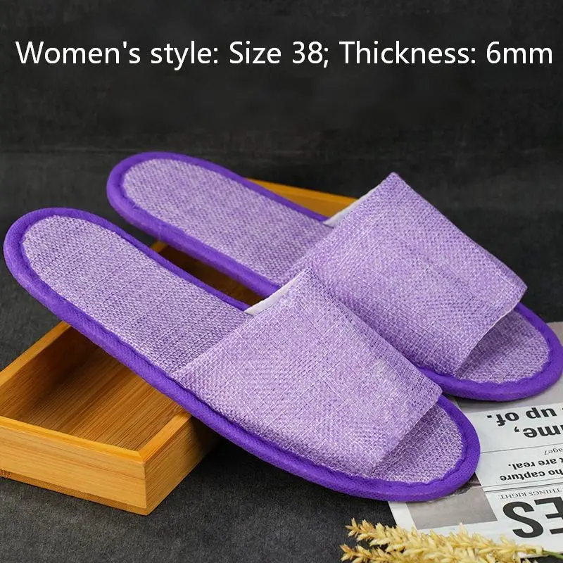 10 Pairs Purcoral 2026 New 6MM Disposable Hotel Slippers Open Toe Linen Non Slip Portable Travel Indoor Guest Slippers