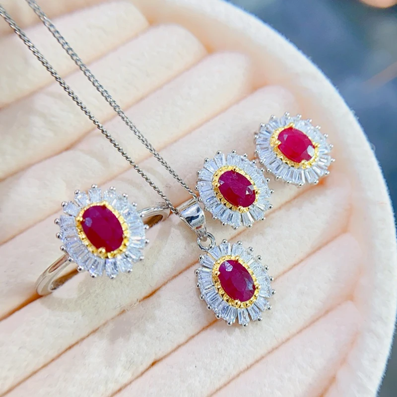 Natural Ruby jewelry sets for women rings earrings pendant silver 925  luxury gem stones 18k gold plated free shiping items