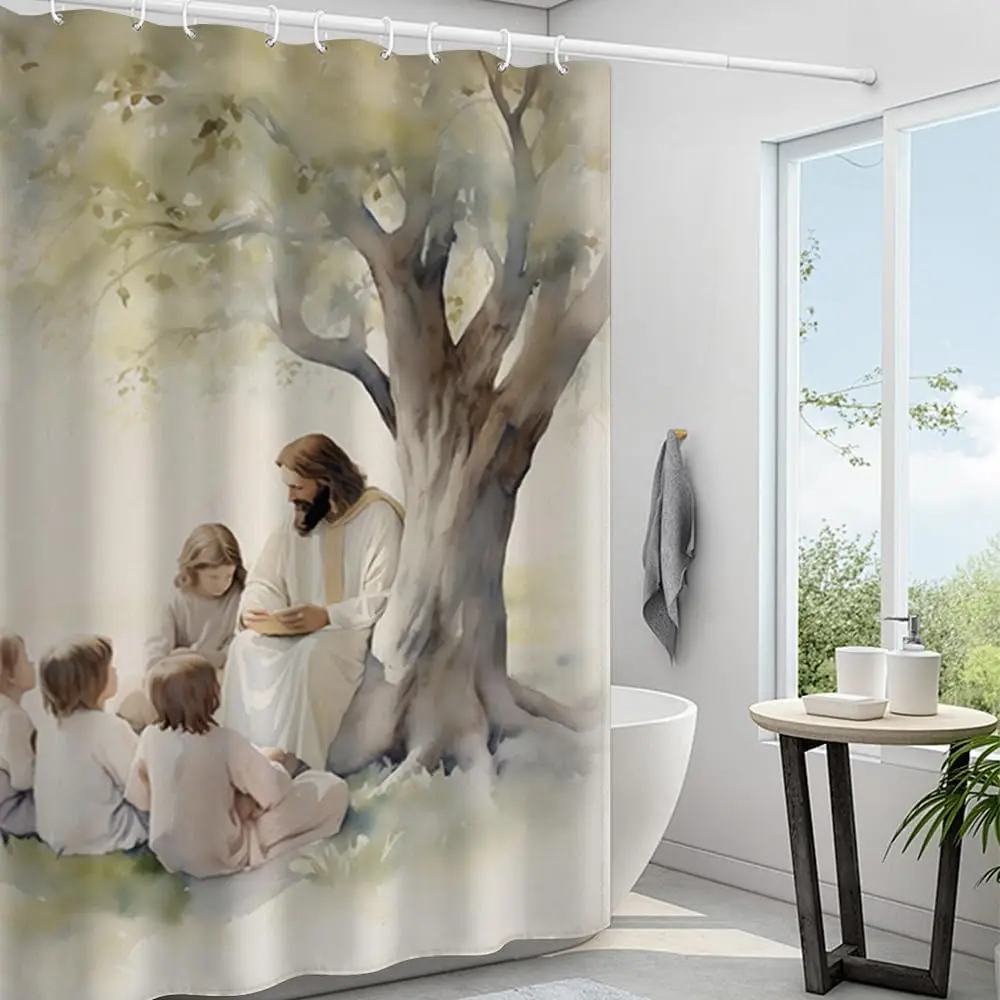 Jesus Family Tree Shower Curtain Bathroom Religious Spiritual Home Decor Modern Christian Art Print Waterproof Curtain Liners