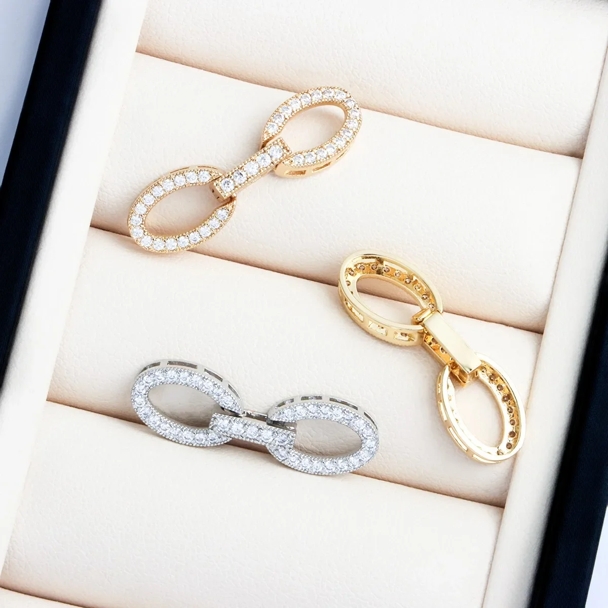 

High Color Retention 18K Real Gold Plated Zirconium Oval Buckle, Necklace Bracelet Tail Buckle DIY Handmade Accessories