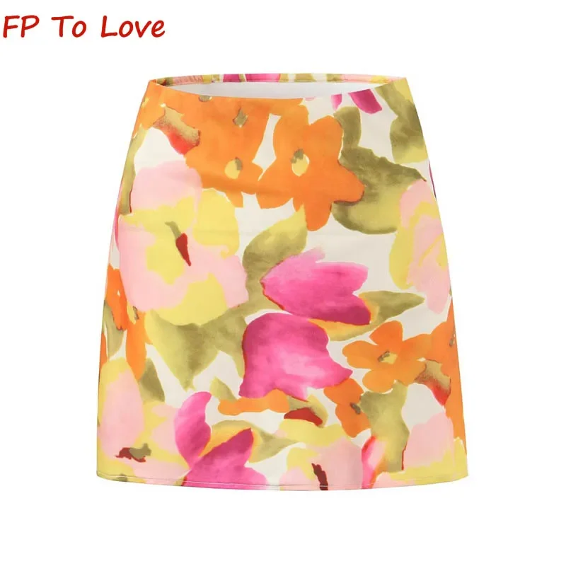 Y2K High Waist Skinny Colourful Floral Skirt Women's Sense Holiday Package Hip Short Skirt