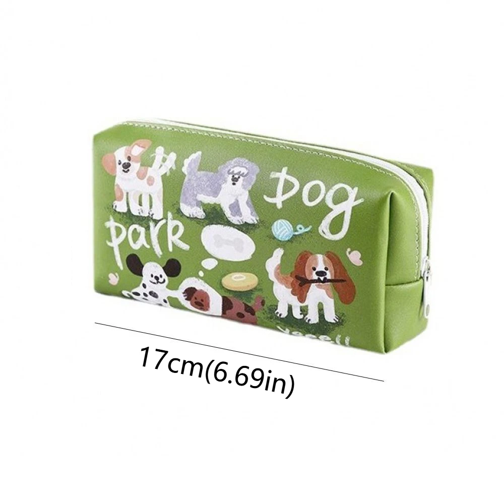 Cat Dog Outing Puppy Pen Bag Zipper Leather Graffiti Animal Pencil Bag Large Capacity Makeup Bag Stationery Storage Bag