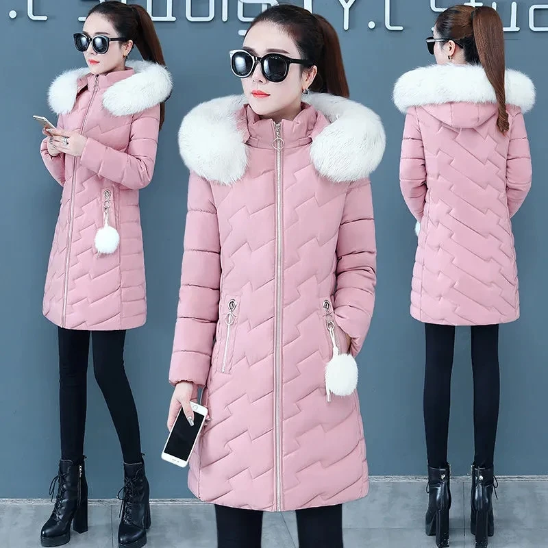 Down Cotton Coat Womens 2022 Winter New Thick Hooded Fur Collar Warm Women Padded Jacket Long Casual Fashion All-match Parkas