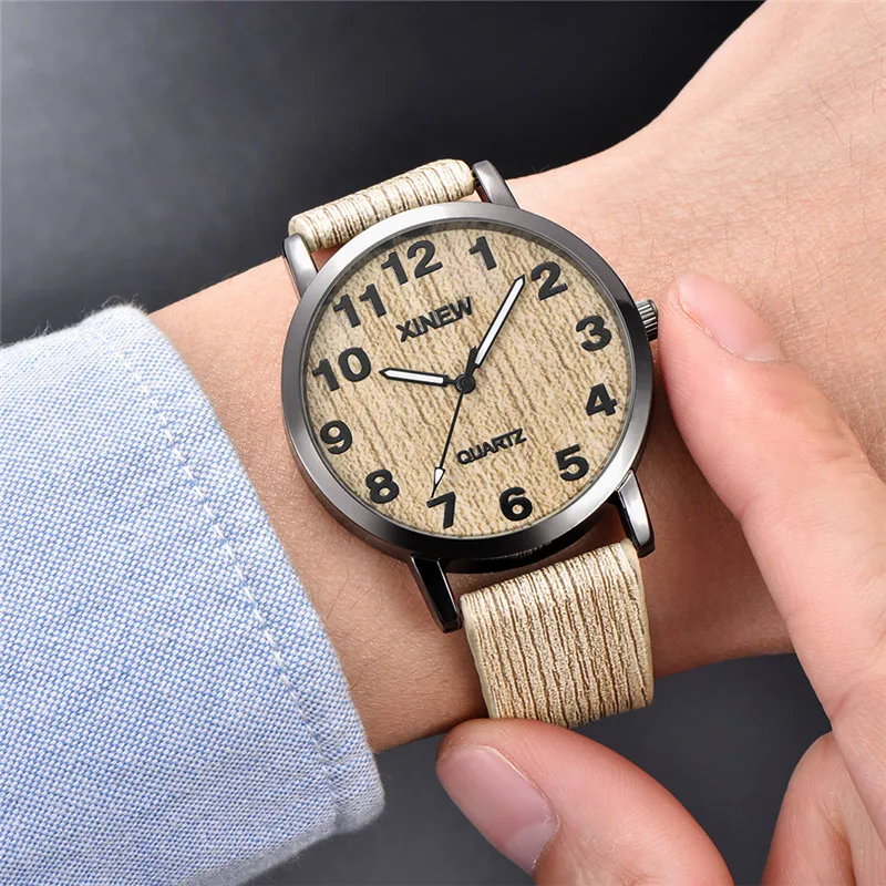 Genuine XINEW Brand Cheap Watches For Men Students Fashion Wood Grain Leather Band Quartz Watch Erkek Barato Saat Montre Homme