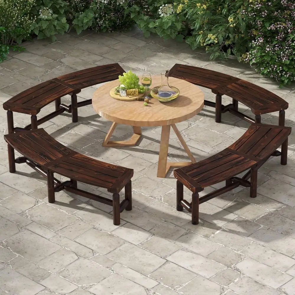 

Изогнутая деревянная скамейка для патио на 2 человека, карбонизированное, просторное реечное сиденье, грузоподъемность 710 фунтов, идеально подходит для помещений на открытом воздухе