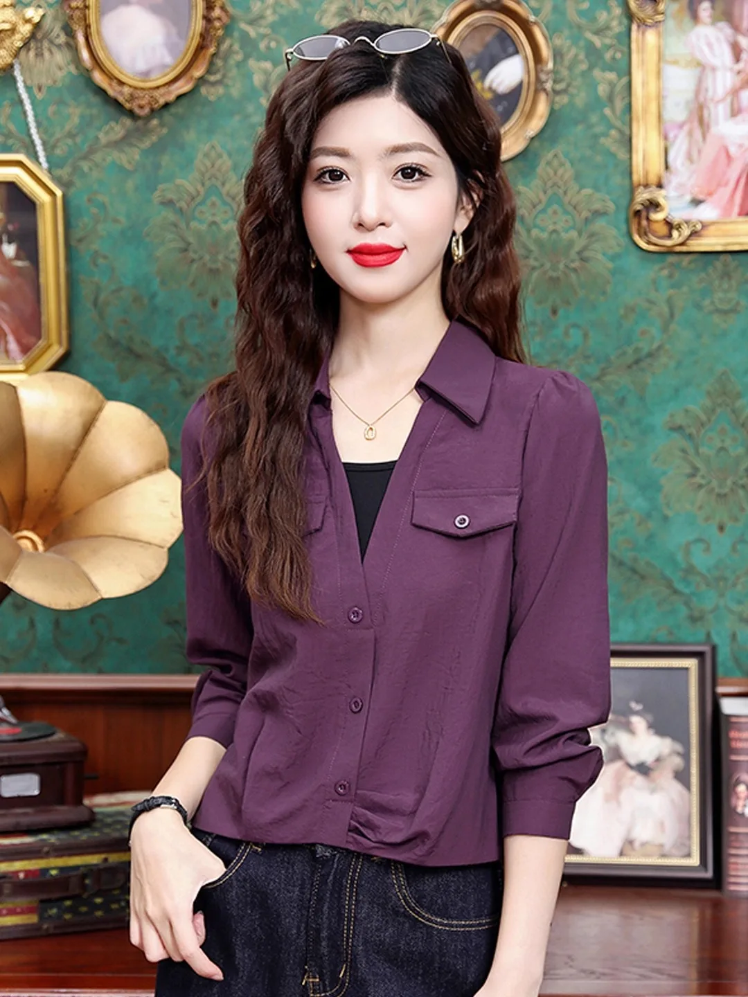 

Color Blo Sweet Sle Women's irt Faionable Versatile Early Autumn New Arrival Ele Meticulous Top Quali Blouse