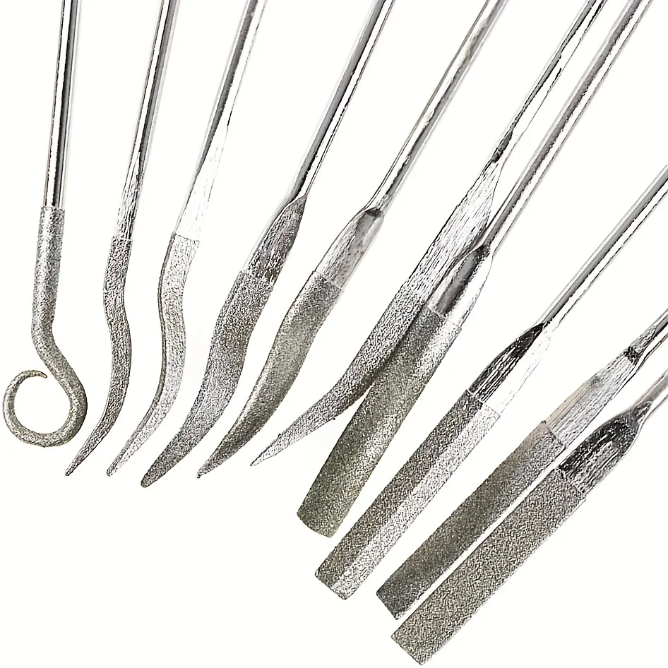 Versatile & Precise 10pc Mini Diamond File Set for Metal, Glass, Ceramic - Durable, Comfort Grip