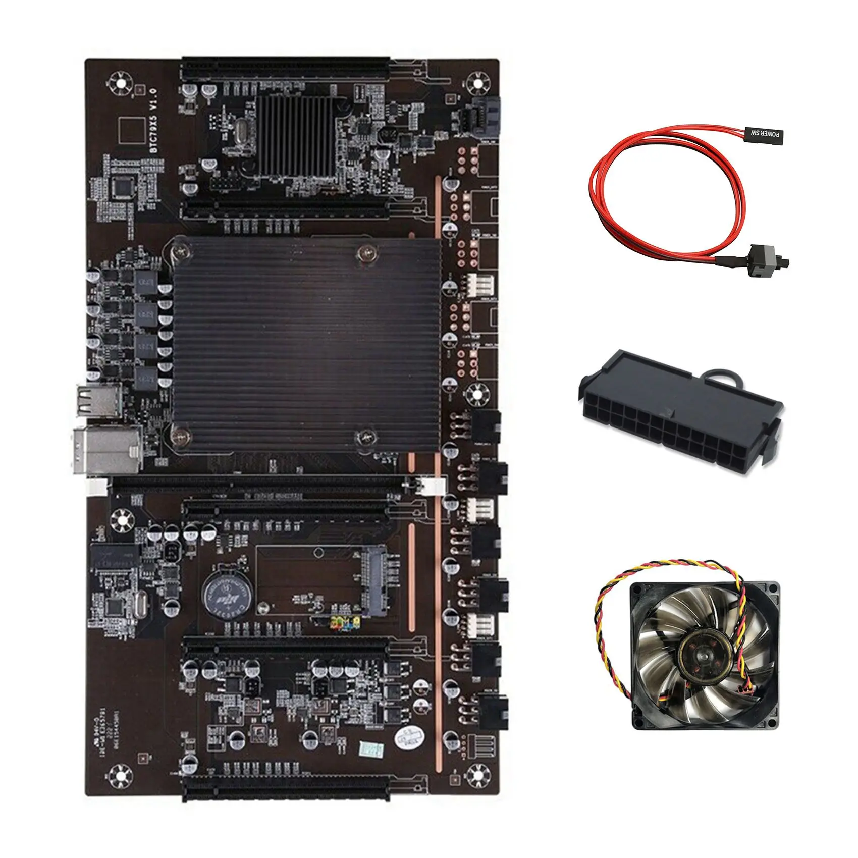 

X79 H61 BTC Miner Motherboard with Switch Cable+24Pins Power Connector+Fan Support 3060 3070 3080 GPU 5 PCIE Motherboard