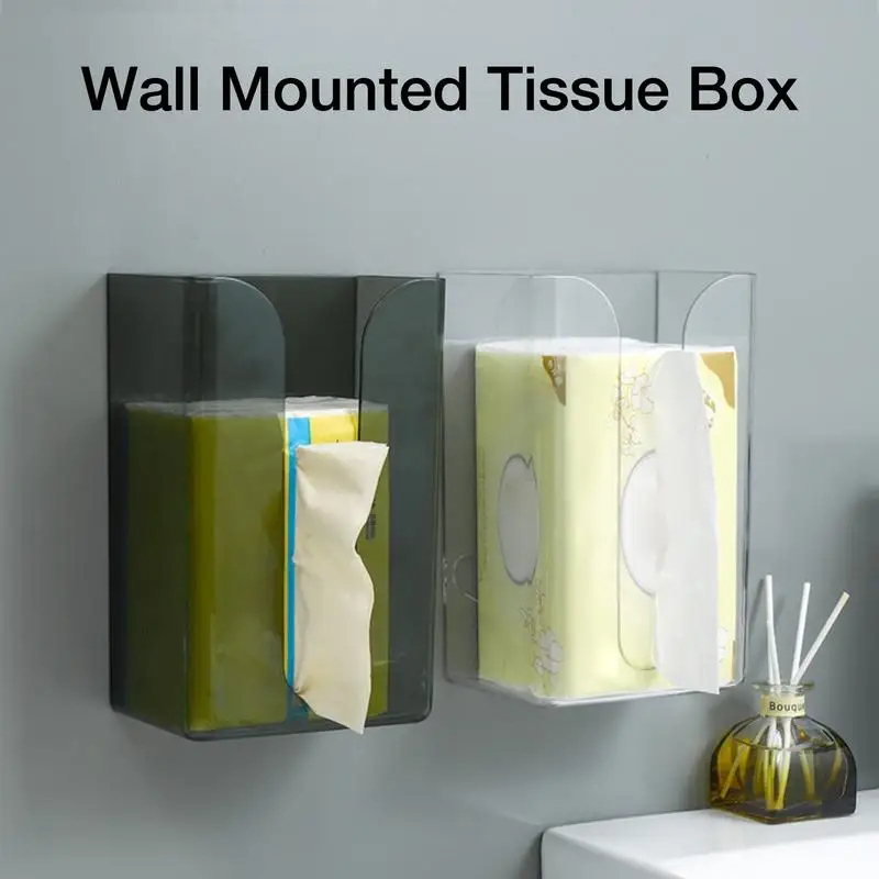 Wall Mounted Tissue Box Rectangular Wall Tissue Dispenser Holder Without Nails Wall Facial Tissue Box For Bathroom Kitchen