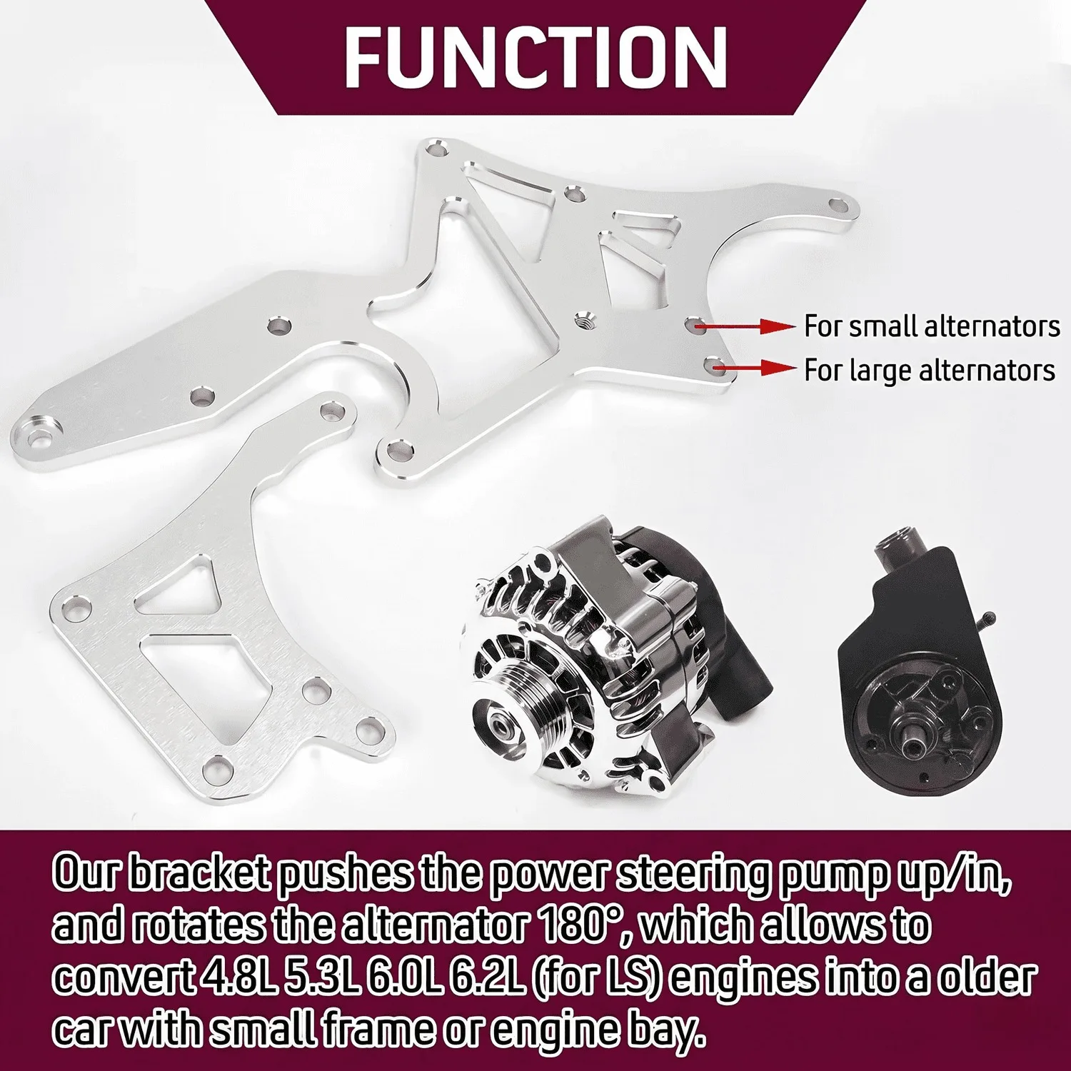 LS Serpentine Alternator Bracket Power Steering Pump Swap Conversion For Chevy LS1 LS2 LS3 LS6 LS7 4.8L 5.3L 6.0L 6.2L Truck SUV