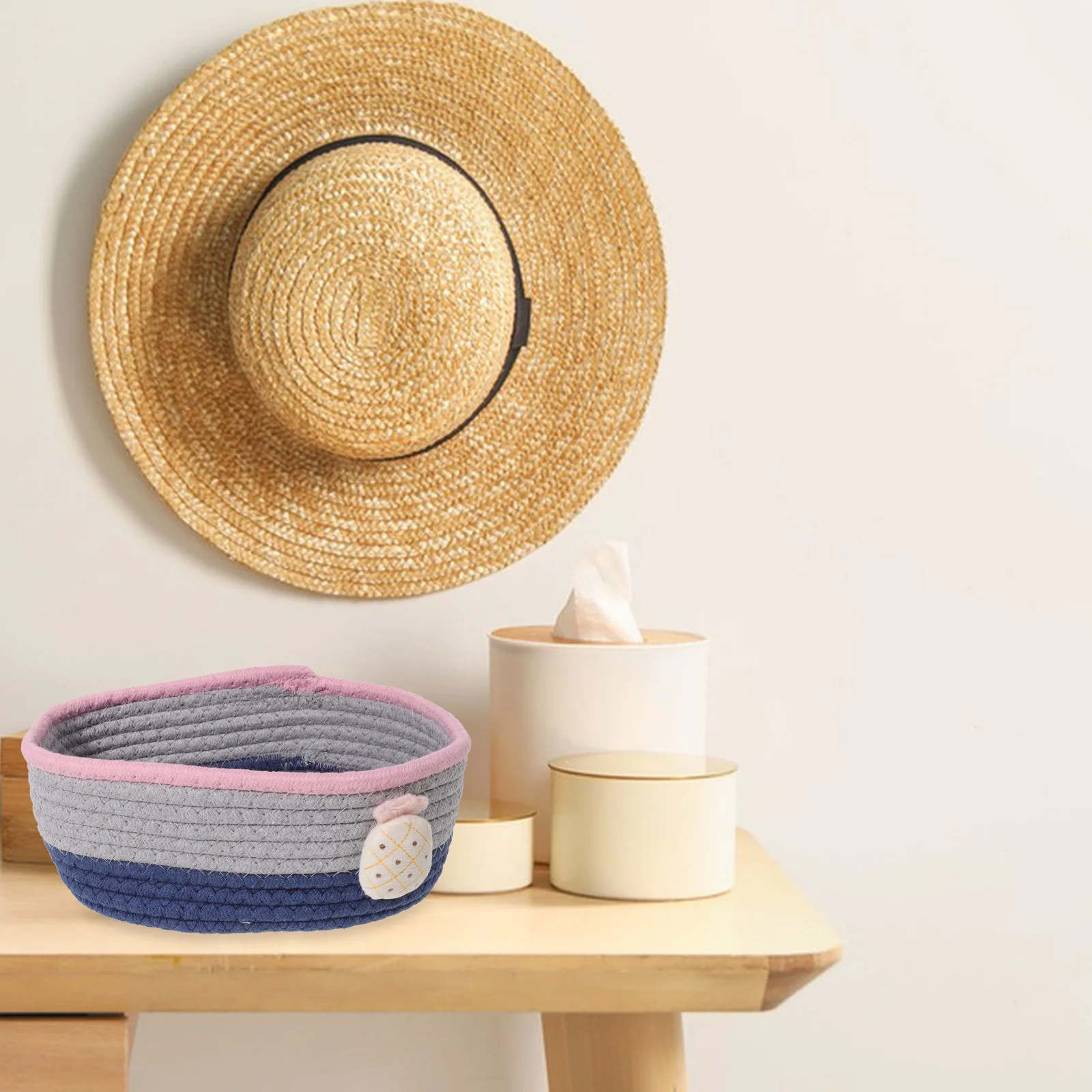 

Desktop Holder Storage Basket Home Household Container Organizer Cotton Rope