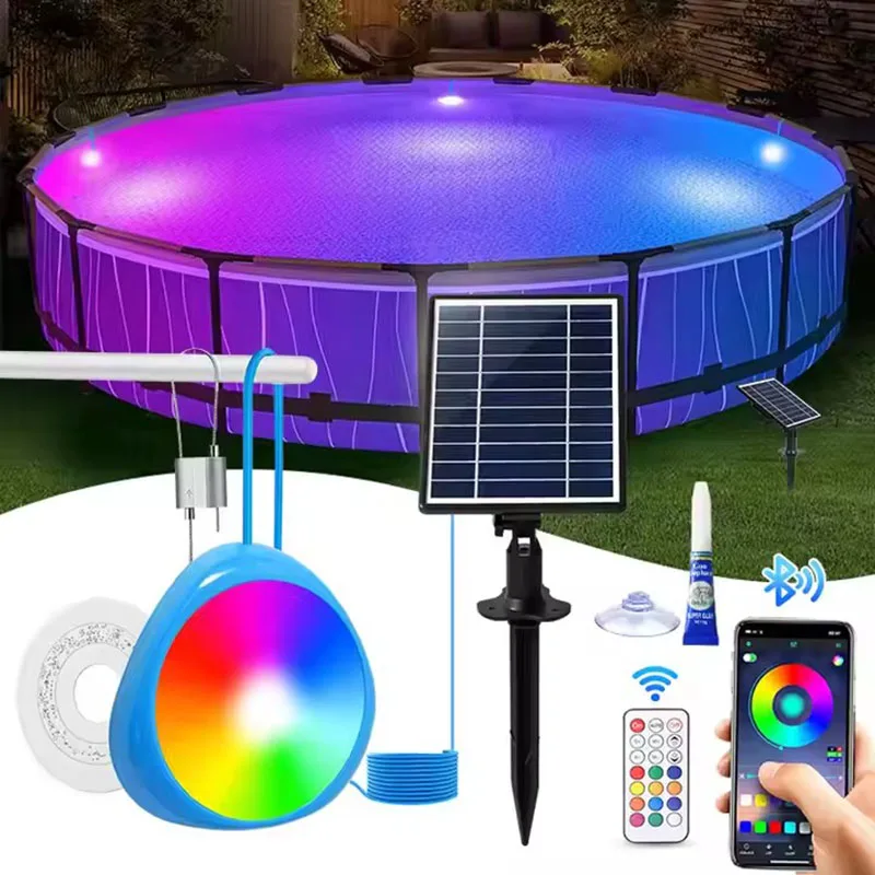

10W Solar Pool Lights Abs Filled Underwater Rgb Smart App Music System Controls Controls Solar Submersible LED Lights