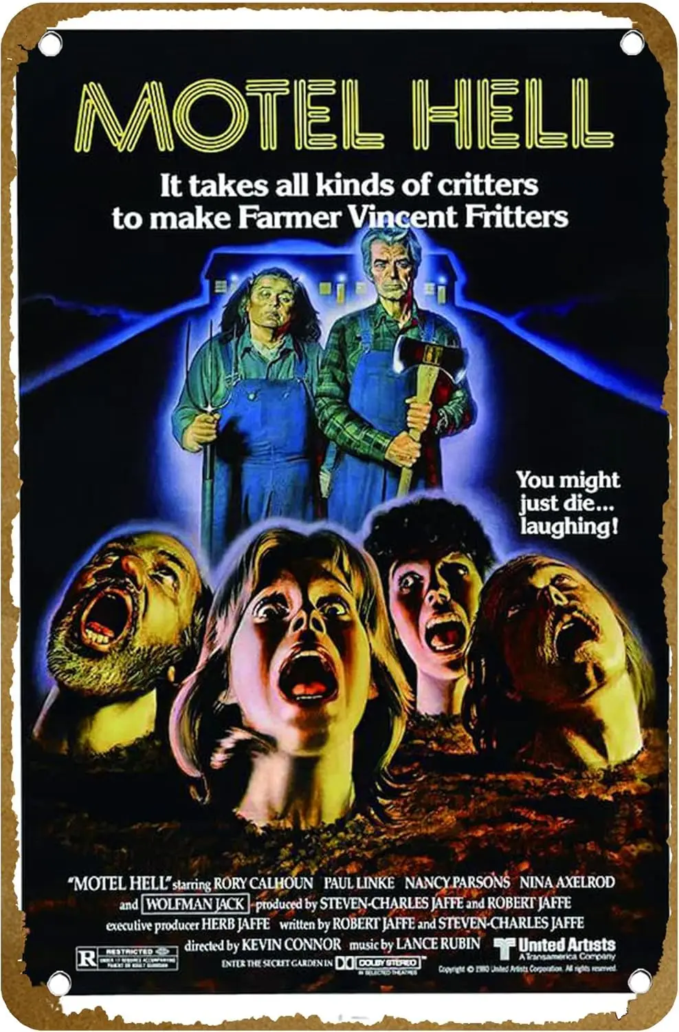 Motel Hell Movie Poster Vintage Metal Tin sign Logo Family Club Bar Cafe Bedroom Art Wall Decoration Gift 8x12 inches sign