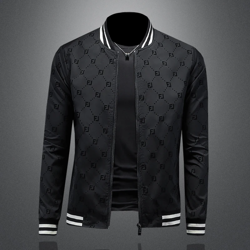 

2025 new stand up collar zipper jacket, fashionable printed baseball uniform, men's high-quality slim fit jacket M-5XL