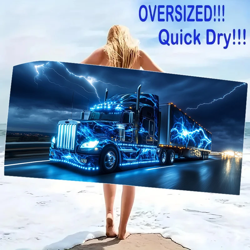 Lightning Truck Pattern Beach Towel Quick Dry Turtle Design Shower Curtain Kitchen Towel Home Bathroom Holiday Decor Gift