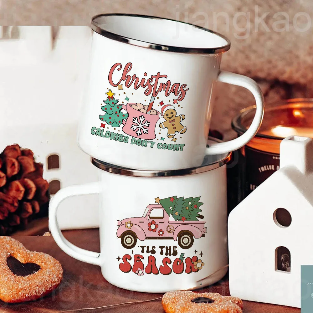 Christmas Calories Don't Count Print Enamel Coffee Mugs Christmas Gifts Party Wine Beer Juice Drink Cups Home Kitchen Drinkware