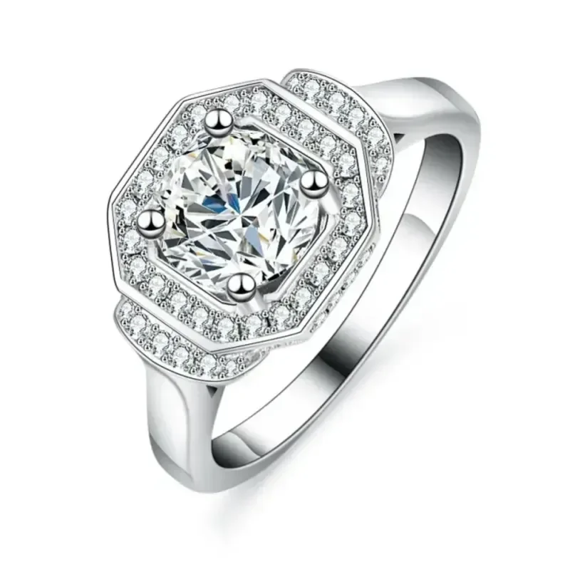 

White Gold Platinum PT950 Women Ring 1CT Real Diamond Engagement Ring For Women Lovely Birthday Gift For Girl With Box