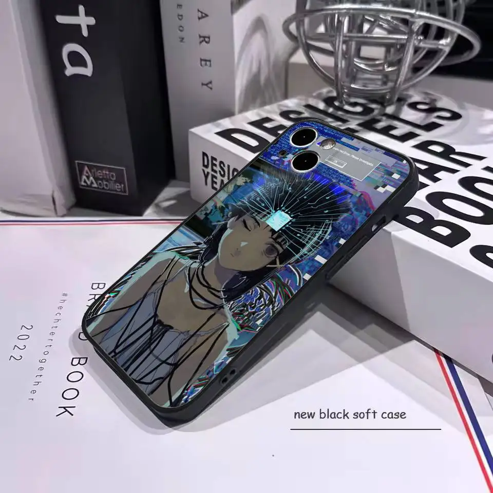كارتون S-التجارب الإلكترونية التسلسلية L-Lain جراب هاتف سيليكون لينة آيفون 16 15 14 13 12 11 Plus Pro Max Plus