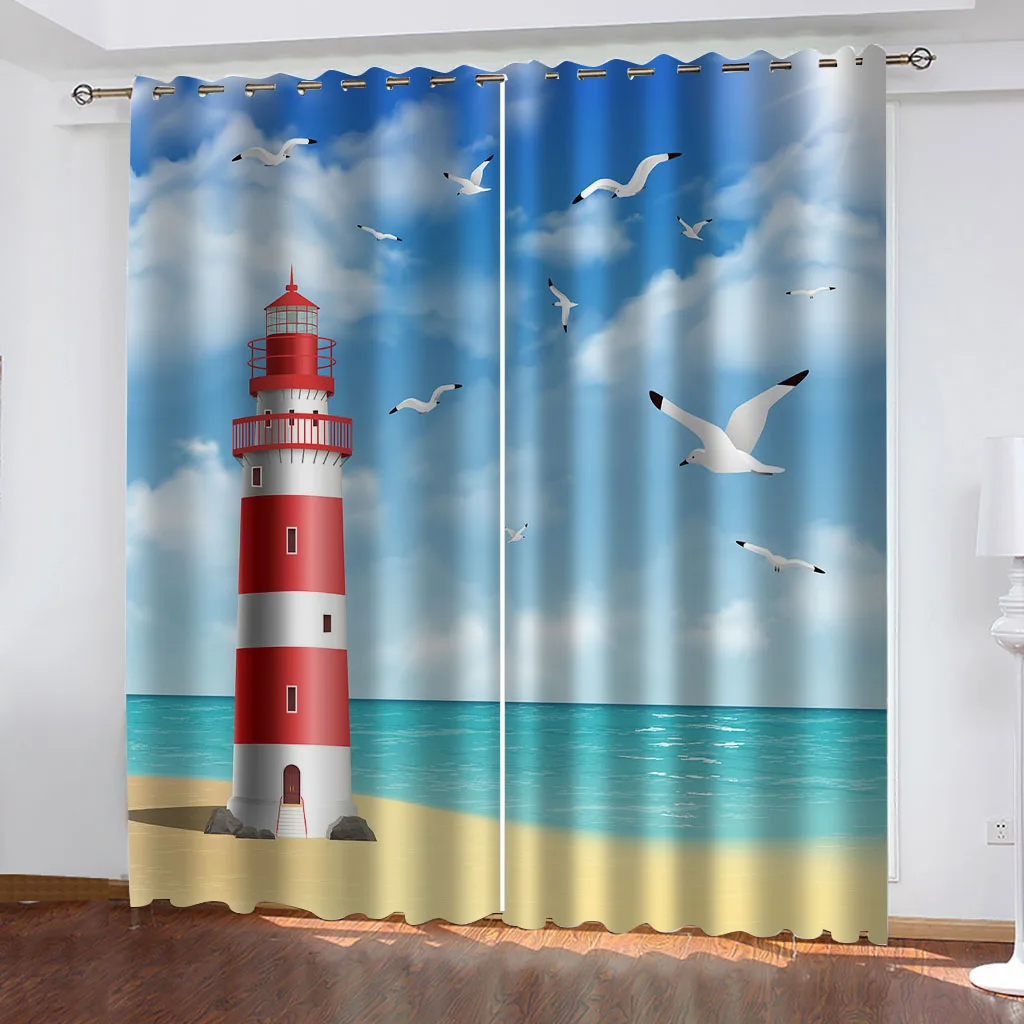 

Ready Curtains Cheap 3D Coastal Lighthouse Landscape Boy Girls Room Bedroom Window Decor Living Room Curtains Fashion