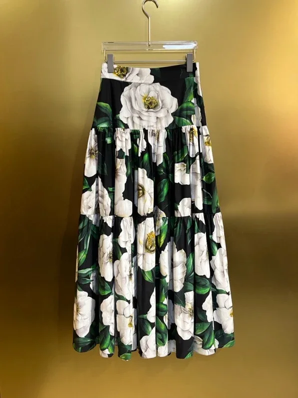 Kleurrijk bedrukt slim fit vest katoen losse halve rok dames tweedelige set elegante klassieke herfst nieuwe retro dameskleding