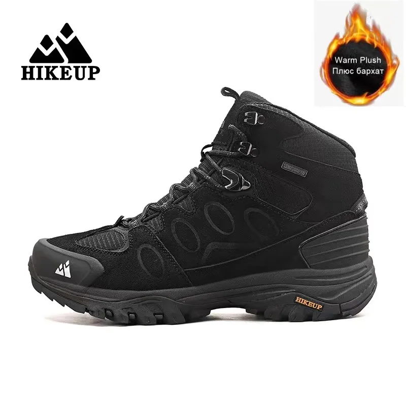 HIKEUP Winter Snow Boots Leather Hiking Shoes for Men Fur Sports Men\'s Designer Boots Outdoor Climbing Trekking Sneakers