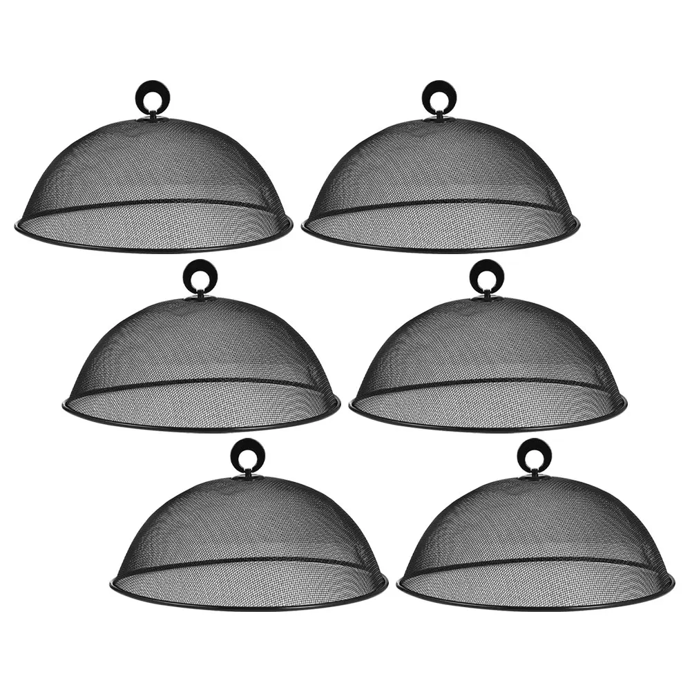 

6pcs Black Iron Meal Cover Mesh Screen Food Tent Outdoor Camping Picnic Kitchen Restaurant Food Dust Cover Dome