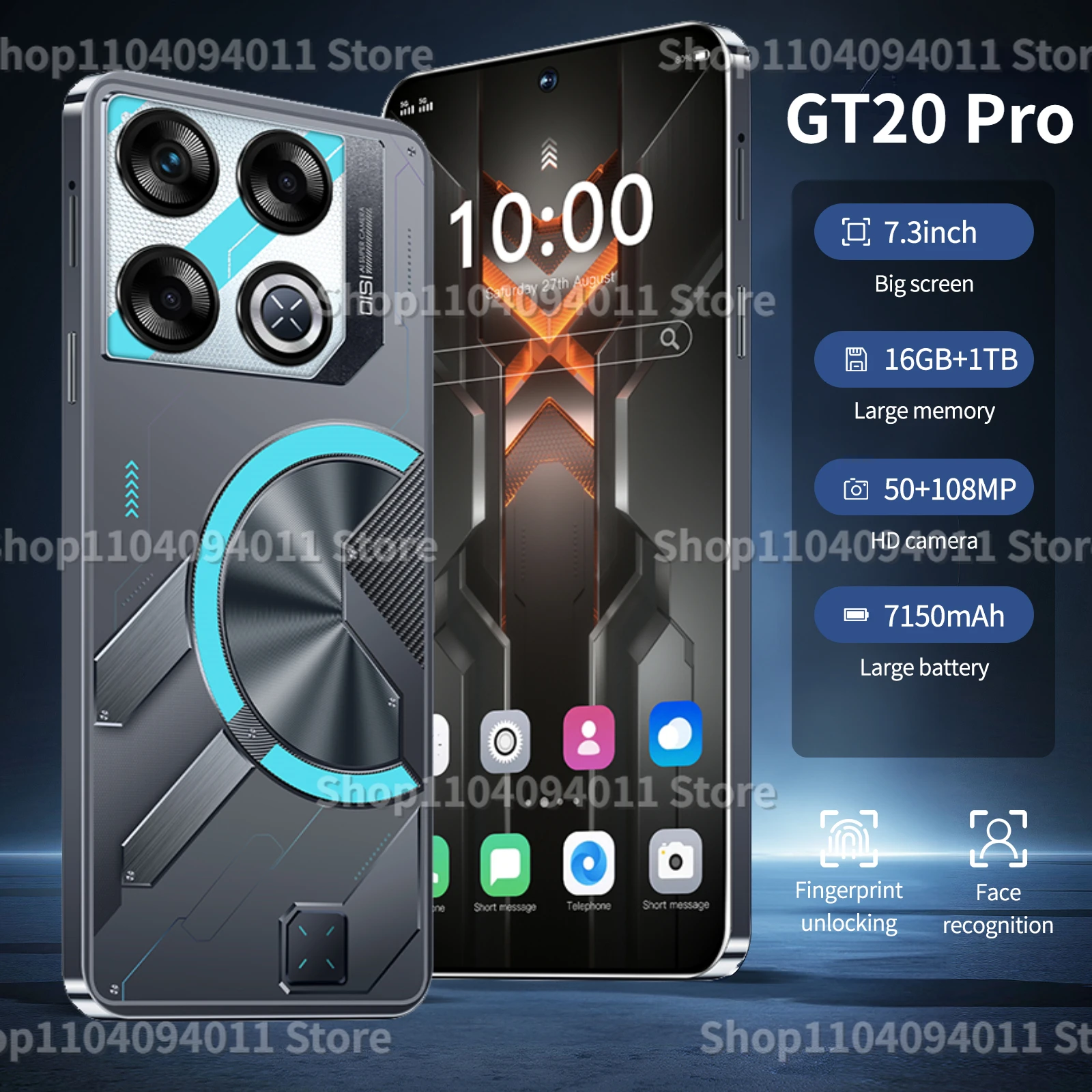 

New Brand GT20 Pro 5G Original Smartphone 7.5 Inch HD Screen 22GB+2TB Dual SIM 10000mAh Unlocked Android13.0 Smartphone