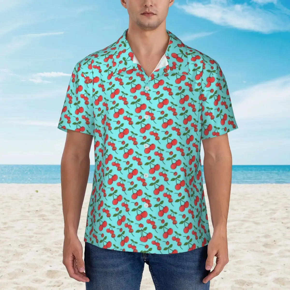 Camisa hawaiana de cereza Retro para hombres, camisas casuales con estampado de frutas Vintage, camisas de manga corta Harajuku DIY, blusas elegantes de gran tamaño