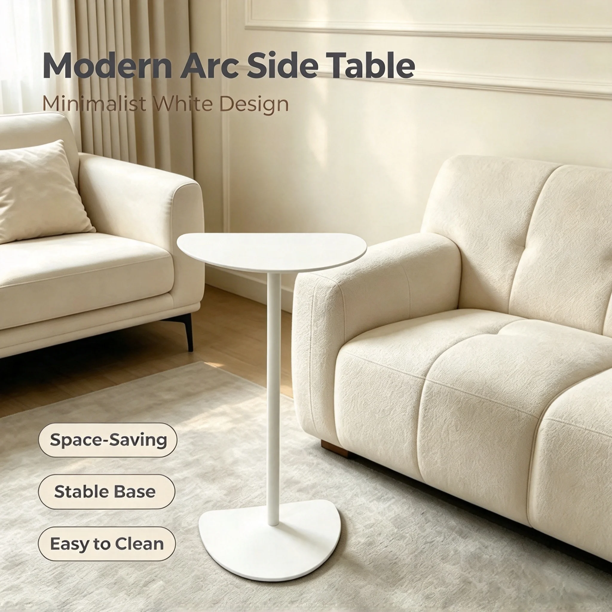 Modern SemiCircularSide Table, Metal Mobile End Table for Living Room Sofa Corner, Accent Organizer Rack for Entryway Home Decor
