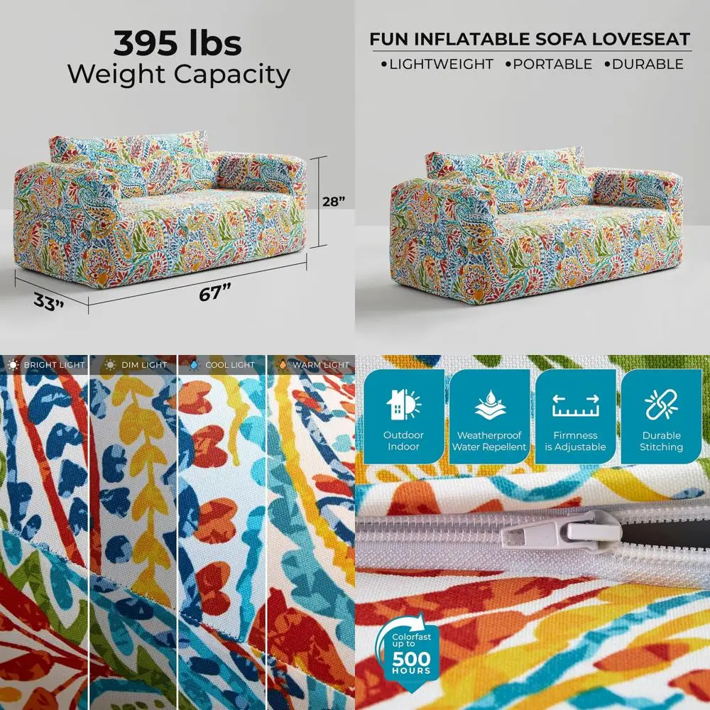 

Portable Inflatable Sofa with Handle & Tie-Downs, Weatherproof & Water-Resistant, Ideal for Indoor, Outdoor, Camping, Pool Use,