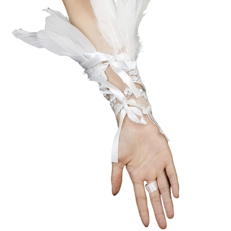 Feathered ถุงมือแต่งงานสำหรับงานแต่งงาน Hen Party เจ้าสาวถุงมือ Feather Photo Props