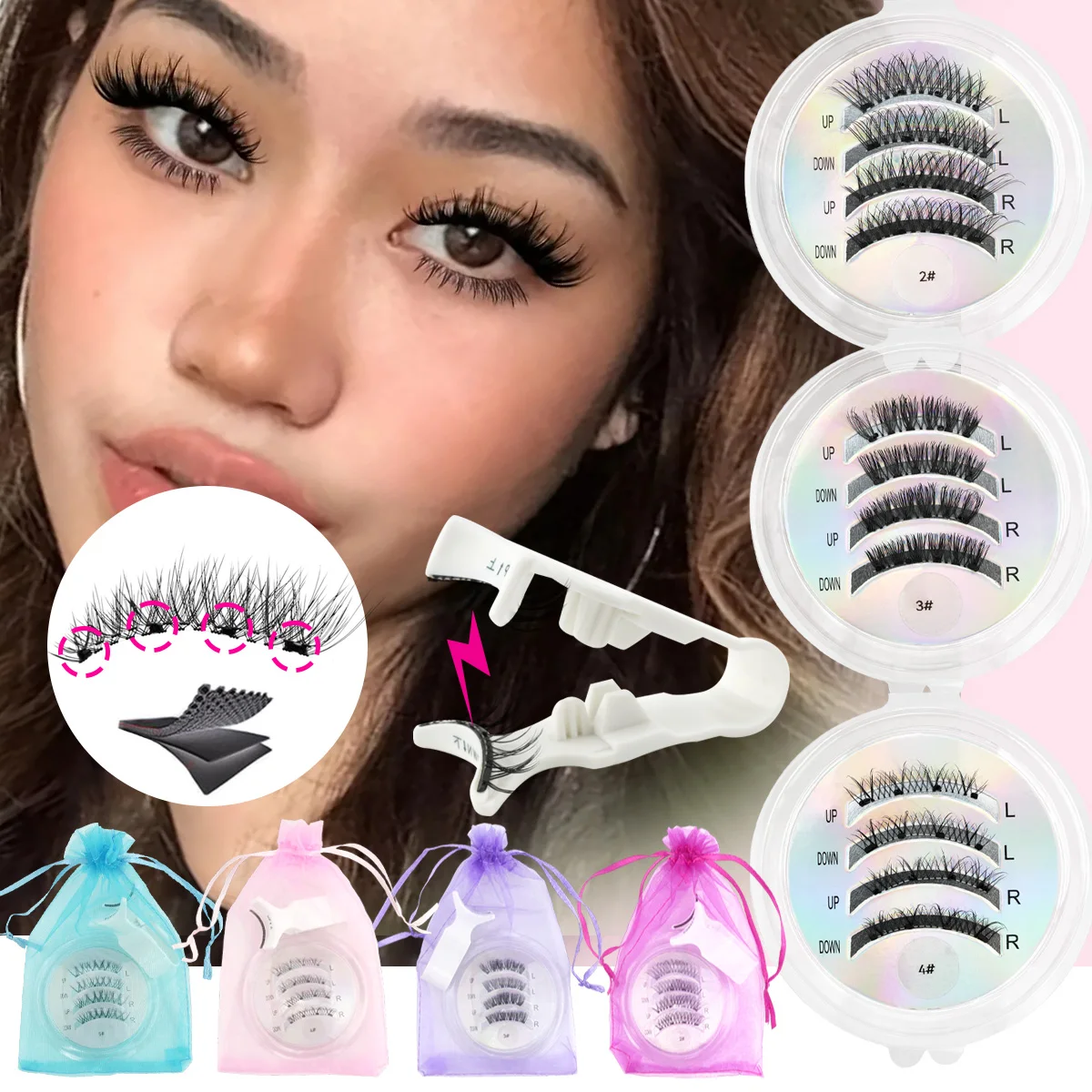 1 زوج جديد لا حاجة للغراء الرموش المغناطيسية مجموعة الطبيعية رقيق المغناطيسي الرموش الصناعية قابلة لإعادة الاستخدام جلدة مع الملقط المكياج