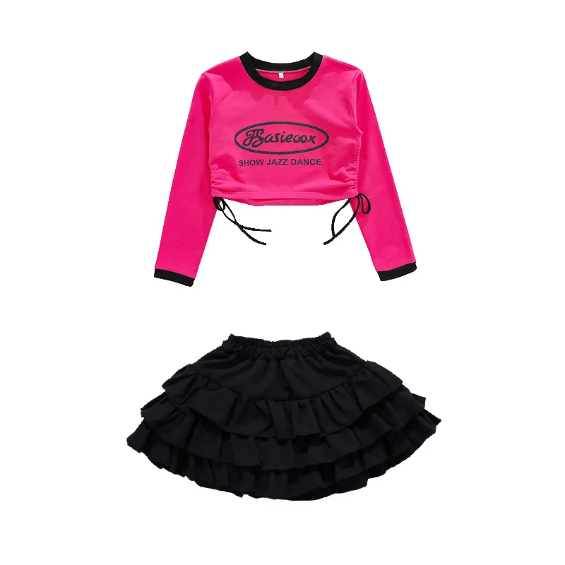 Teens Girl Street Wear Fashion Hiphop Dance Clothes Performance y2k Outfits Longsleeve T-shirt Skirt Pants Kids Hip Hop Costume