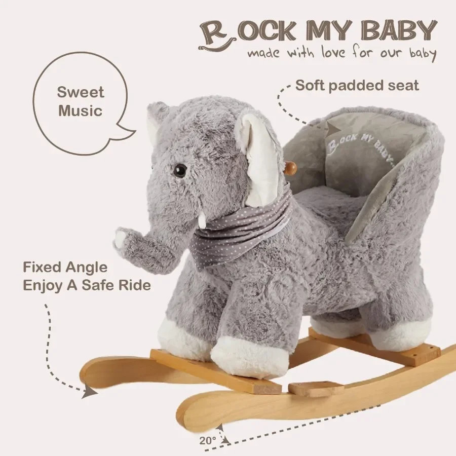 Caballo balancín elefante bebé Animal balancín caballo balancín con asiento paseo en caballo caballo caballo balancín de felpa con música dulce Roc de madera