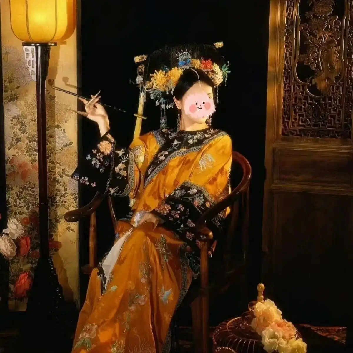 النمط التقليدي زي المرأة الطباعة سلالة تشينغ تشى زي خمر ابنة الإمبراطور تأثيري عباءة الملابس اللباس