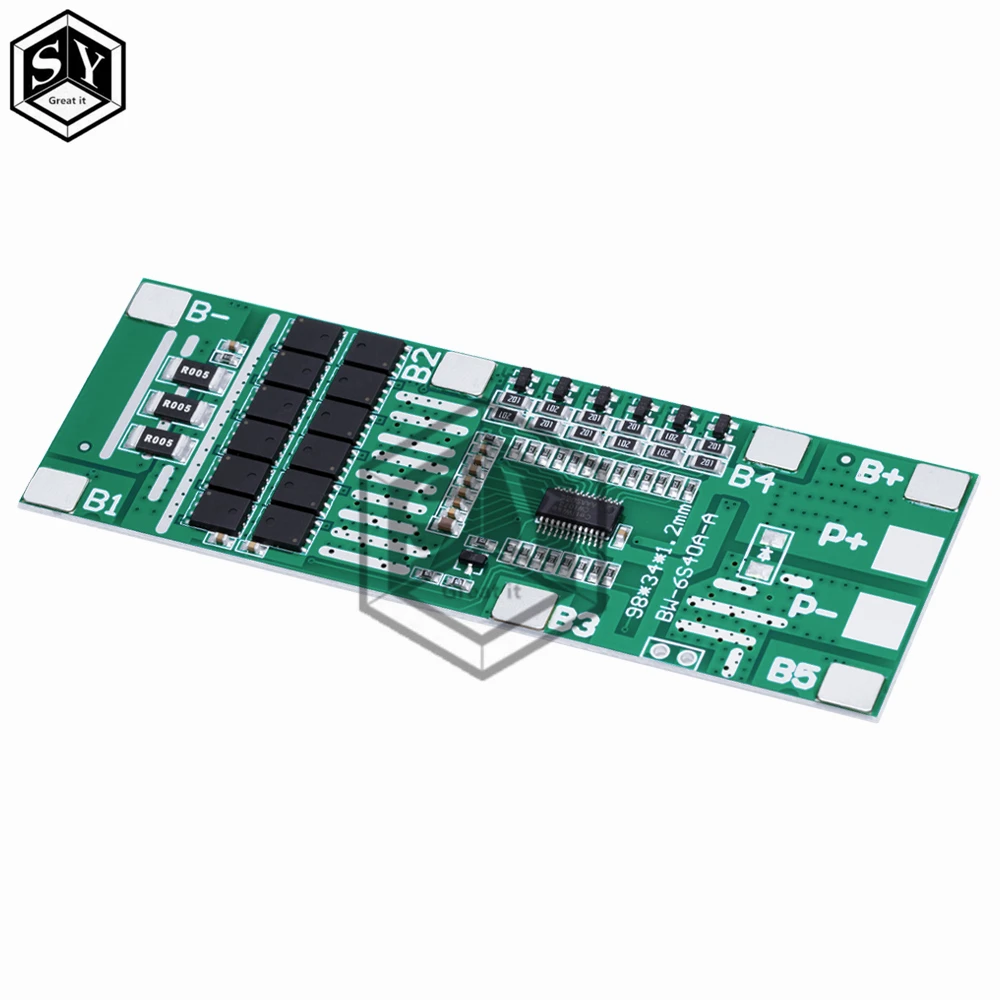 6S 40A 12mos 24V 18650 Li-Ion Lithium Battery Protect Board Solar Lighting Bms Pcb With Balance For Ebike Scooter