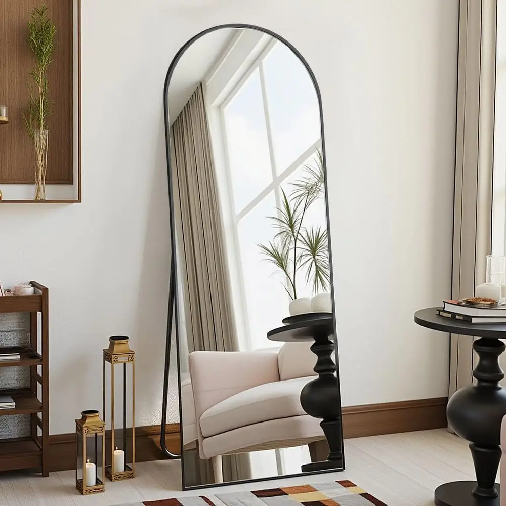 

58 x 18 Arched Full-Length Mirror with Stand, Shatter-Resistant Glass, Ideal for Home Spaces