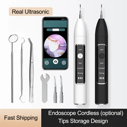 Real Ultrasonic Dental Tartar Eliminator with Camera Scaling Picks Calculus Plaque Remover for Teeth Cleaning Kit Tools at Home