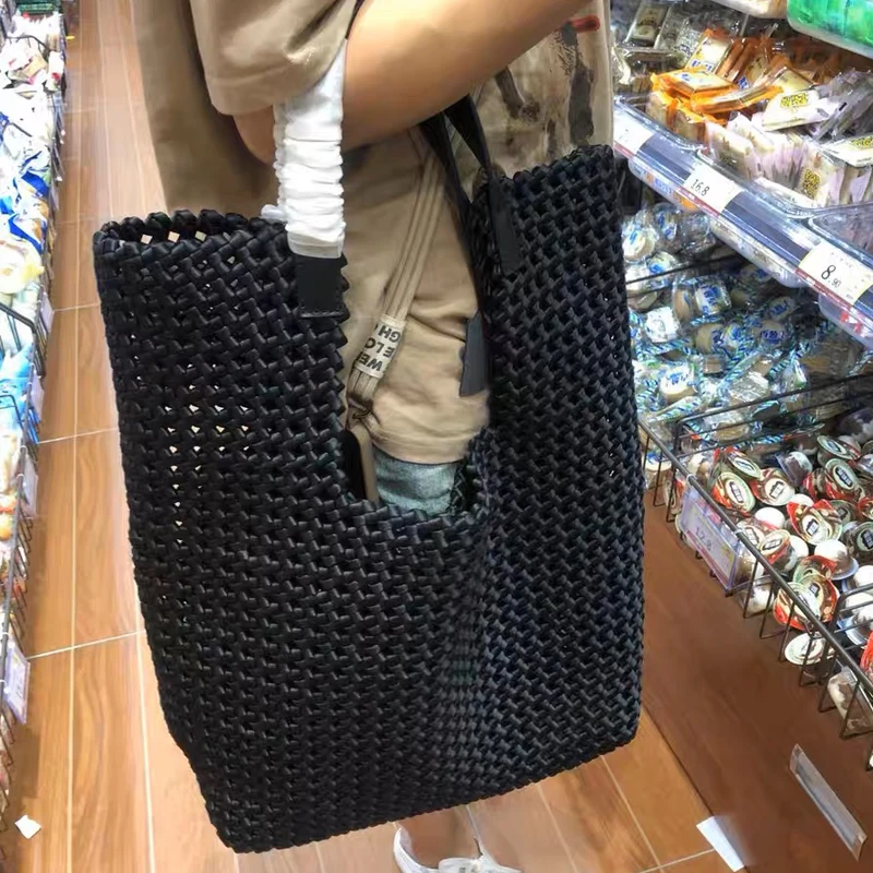 Genuine Leather Tote Bags For Women Handbags Luxury Designer 2023 New In Cowhide Weave Hollow Large Capacity With Inner Pocket