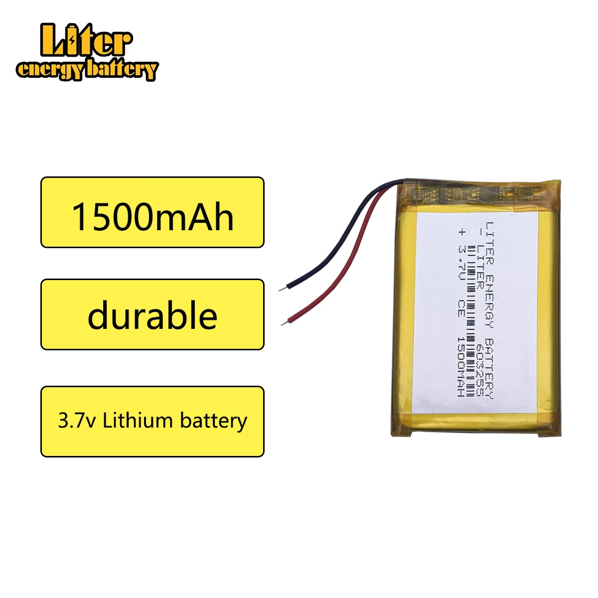 3,7 V, 1500 mAH, [ 603255 ] PLIB; Batería de polímero de iones de litio/Li-ion para dvr, GPS, mp3, mp4, teléfono móvil, altavoz