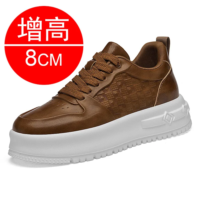 Men Invisible Height-increasing Shoes 8cm Elevator Shoes Thick Sole Fashionable Height-increasing White Sneakers 6cm Shoes